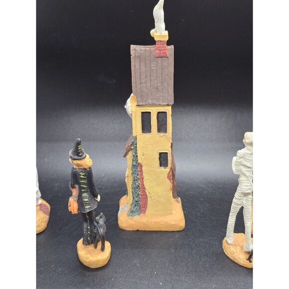 Vtg Halloween Village Rare Set  Poly Resin 3.5"/6.5" Skinny 4 Houses 4 Figures - Picture 13 of 16